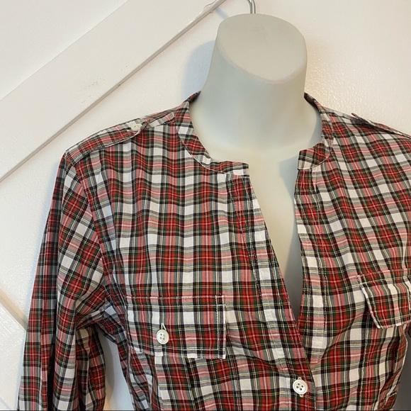 Faconnable Plaid Button Down Top Red Sz 8 - Picture 2 of 6